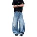 Cross Border American Style Stylish Washed Trendy Curved Blade Jeans For Men, Loose Wide Leg, Draped Silhouette, Sickle Shaped Floor Length Pants_mkmklike.com