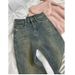 Blue Grey Flared Jeans For Women - High Waist Stretch Bootcut Pants With Button Detail Fashion Trends_mkmklike.com