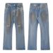 Men's Clothing Ac Style Ripped Yellow Mud Old Washed Dirty Pants Loose Flared Jeans For Men And Women_mkmklike.com