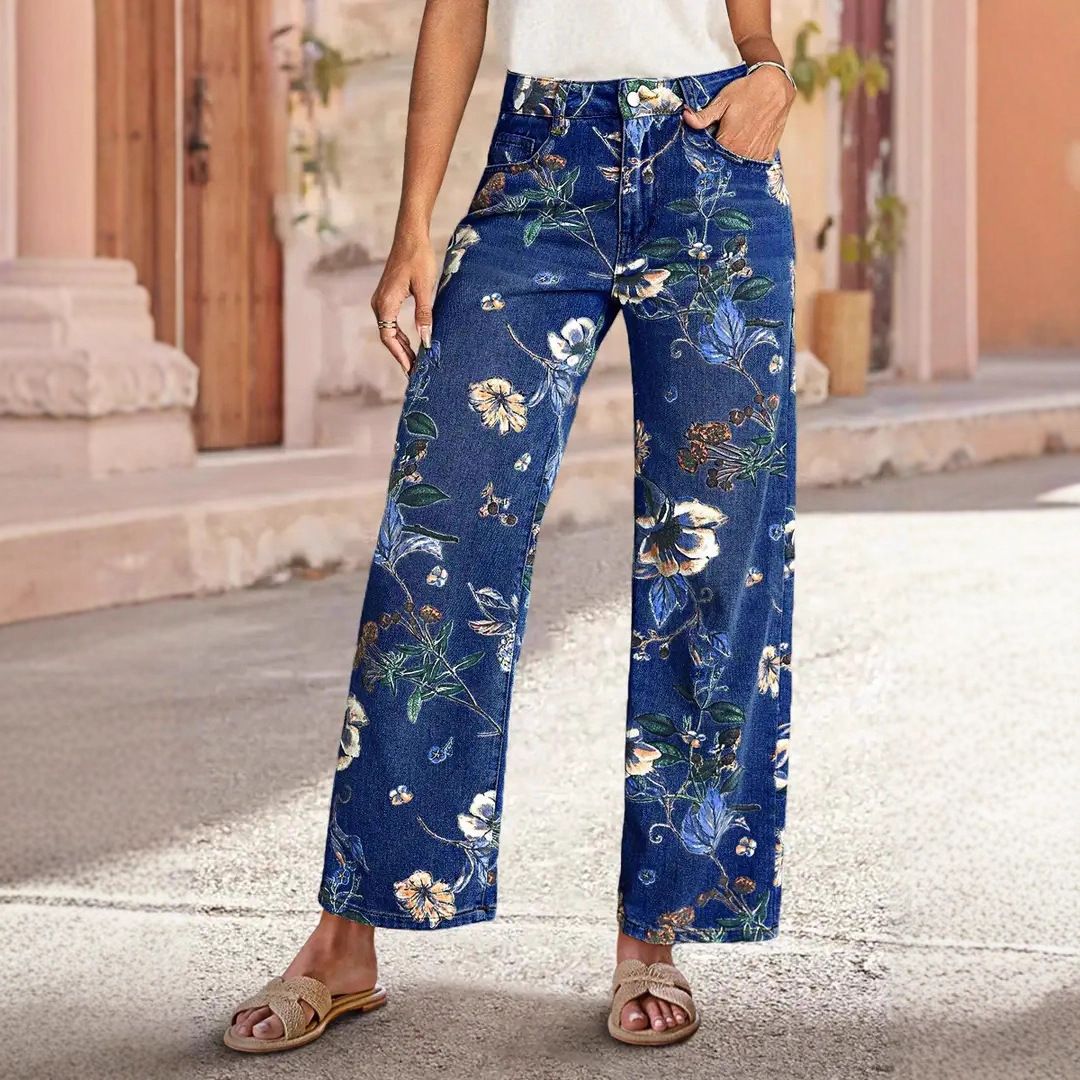 High-Waisted Floral Print Wide-Leg Jeans – Vintage Straight Denim Pants For Women (Dark Blue/Light Blue, S-XXL)_mkmklike.com