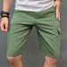 Men's Casual Distressed Denim Cargo Shorts - Mid Waist Slim Fit Stretch Cotton Army Green Streetwear_mkmklike.com