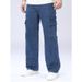 Four Season Versatile Dark Blue Non Elastic Work Clothes, Multi Pocket Jeans, Outdoor Casual Fashion, Wide Leg Loose Casual Jeans, Men's Clothing_mkmklike.com