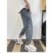 Men's Autumn Winter Denim Loose Harem Pants Elastic Waist Washed Drawstring Patchwork Jeans_mkmklike.com