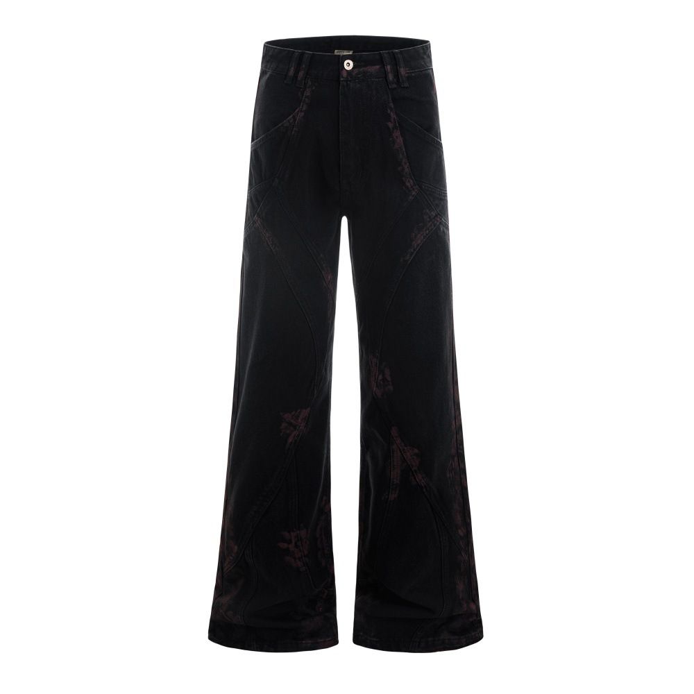 Wasteland Style Ink Splash Tie-Dye Denim Wide-Leg Men's Niche Design Trendy Brand Heavy Craft Deconstructed Dirty Casual_mkmklike.com