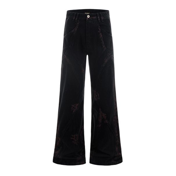 Wasteland Style Ink Splash Tie-Dye Denim Wide-Leg Men's Niche Design Trendy Brand Heavy Craft Deconstructed Dirty Casual_mkmklike.com