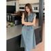 Summer Outfit New Design Simple Sleeveless Long Denim Skirt Slimming Dress With Belt_mkmklike.com