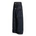 Men's Style Double Waistband Rivet Indigo Blue Textured Denim A-Line Relaxed Straight Leg Long Pants_mkmklike.com
