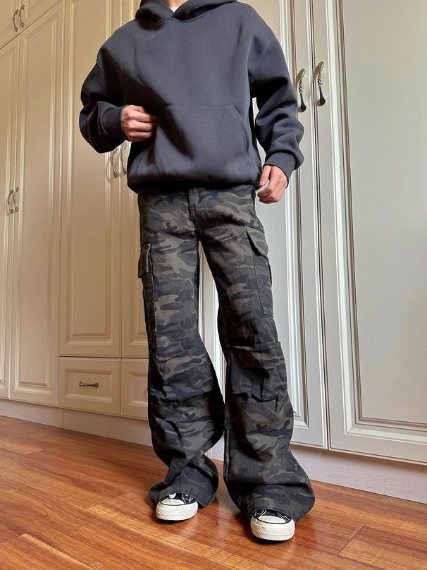 Men's Vintage Camo Jeans – Relaxed Fit Straight To Slightly Flared Denim Pants With Washed Effect (S-XXXL)_mkmklike.com