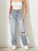 Mid-Rise Distressed Jeans For Women – Relaxed Straight-Leg Denim Pants, Hip-Hop Street Style & Comfort Fit_mkmklike.com