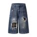 Men's Clothing Ripped Camouflage Stitching Distressed Stitching Wide Leg Jeans Washed Distressed Loose Embroidered Wide Leg Pants_mkmklike.com