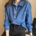 Chicco Washed Denim Shirt Women, Loose Fit, Long Sleeve, Mid-Length, Layered Design, Unique Outerwear For Spring And Autumn_mkmklike.com