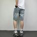 Men's Clothing Washed Ripped Denim Shorts Men's Loose Straight Ink Splash Hiphop Casual Five Point Pants_mkmklike.com