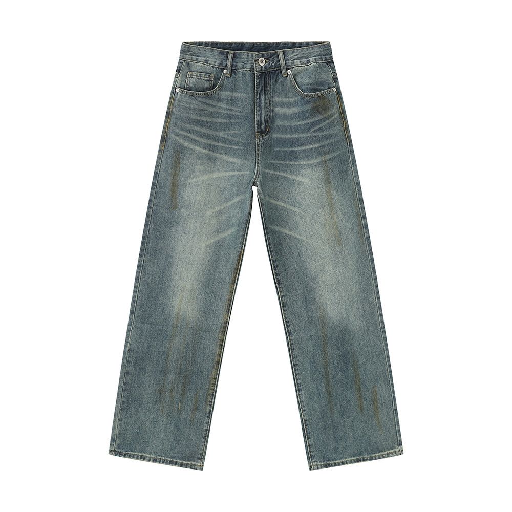 EF JEANS | 2024 New European And American Retro Washed Pattern Old Straight Washed Loose Wide-leg Pants Jeans_mkmklike.com