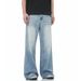 Vintage Washed Blue Jeans For Men & Women - Classic Straight Leg, Mid Rise, Comfortable Cotton Denim Pants With Cat Whisker Details_mkmklike.com