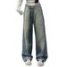 Women's Crystal-Embellished Wide-Leg Jeans - High Waist Starry Night Denim Pants With Vintage Wash, Glamorous Palazzo Trousers_mkmklike.com