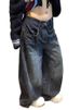 American Retro Dark Blue High-Waisted Straight-Leg Jeans For Women, Autumn And Winter High Street Design, Loose Slimming_mkmklike.com