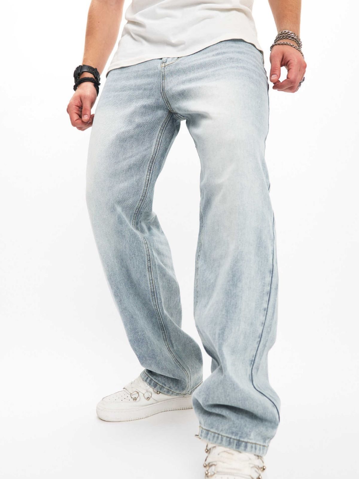 Men's Clothing Jeans Trendy Trousers High Street Solid Color Wide Leg Pants_mkmklike.com