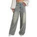 Women's Clothing Retro Distressed Denim Wide Leg Trousers Mid-Rise Light Blue Vintage Flare Jeans – Relaxed Wide-Leg Distressed Denim Pants For Women_mkmklike.com