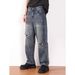 Men's Distressed Denim Jeans Casual Straight Leg Loose Fit Hip Hop High Street Washed Edgy Harem Style_mkmklike.com