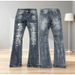 Unisex Summer Flared Jeans, Vintage Blue, Vertical Fade, Frayed Scratches, Biker Stacked, Breathable_mkmklike.com