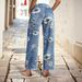 Women's Printed Straight Leg Jeans - Flowy Bootcut Denim Pants For Spring/Autumn (S-2XL, Light Blue/Dark Blue, Cotton Blend, Mid-Rise)_mkmklike.com