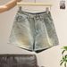 Women's Vintage A-Line Denim Shorts - Retro Light Blue High Waisted Summer Shorts For Casual Street Style_mkmklike.com