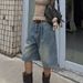 Women's High-Waisted Wide Leg Denim Shorts – Relaxed Fit, Gathered Waist (XS-XXL, Bluish/Light Blue/Black)_mkmklike.com