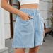 Women's Summer Washed Denim Casual Shorts Elastic Waist Trendy Style European American Cross Border E-commerce Regular Fit_mkmklike.com