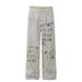 Blurred Letter Print Jeans For Men American Street Style Hip Hop Washed Niche Loose Straight Long Pants_mkmklike.com