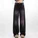 Men's Clothing Retro Vintage Black Washed Straight Leg Jeans For Men - High Street Vibe, Streetwear Design, Loose Fit, Distressed Details_mkmklike.com