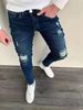 Slim Fit Distressed Denim Jeans For Men - Frayed Edges & Vintage Wash (Black/Blue, S-2XL)_mkmklike.com