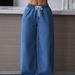 Women's Clothing High-Waisted Wide-Leg Pants Drawstring Elastic Waist Jeans Suitable_mkmklike.com