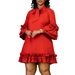 Women's Clothing loose casual large size ruffle sleeve lace up solid color dress_mkmklike.com