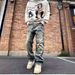 Men's Clothing Spring Street All Match Slightly Loose Straight Casual Washed Distressed Denim Trousers_mkmklike.com