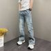 Men's Distressed Flared Jeans - Stretch Denim Pants With Metal Embellishments & Patchwork Design_mkmklike.com