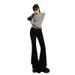 2025 Autumn New American Style Black Low-Waist Slim Fit Flared Jeans For Women, Non-Tight-Fitting, Slimming, Stretchy_mkmklike.com