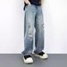 Men's Retro Ripped Jeans Loose Straight Leg Wide Leg Casual Trousers Trendy Design New Summer Style_mkmklike.com