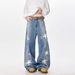 Men's Clothing Distressed Paint Graffiti Five Pointed Star Jeans Distressed Graffiti Star Denim Jeans - Summer Loose Straight Leg Casual Wide Pants_mkmklike.com