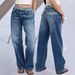 Women's Clothing Patchwork Color Block Retro Fashion Casual Patchwork Vintage Denim Pants - Retro Straight-Leg Jeans With Color-Blocking Design_mkmklike.com