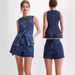 Women's Clothing Sleeveless High-Waist Denim Shorts Set – Distressed Washed Casual Outfit (Blue/Black, S-XXL)_mkmklike.com