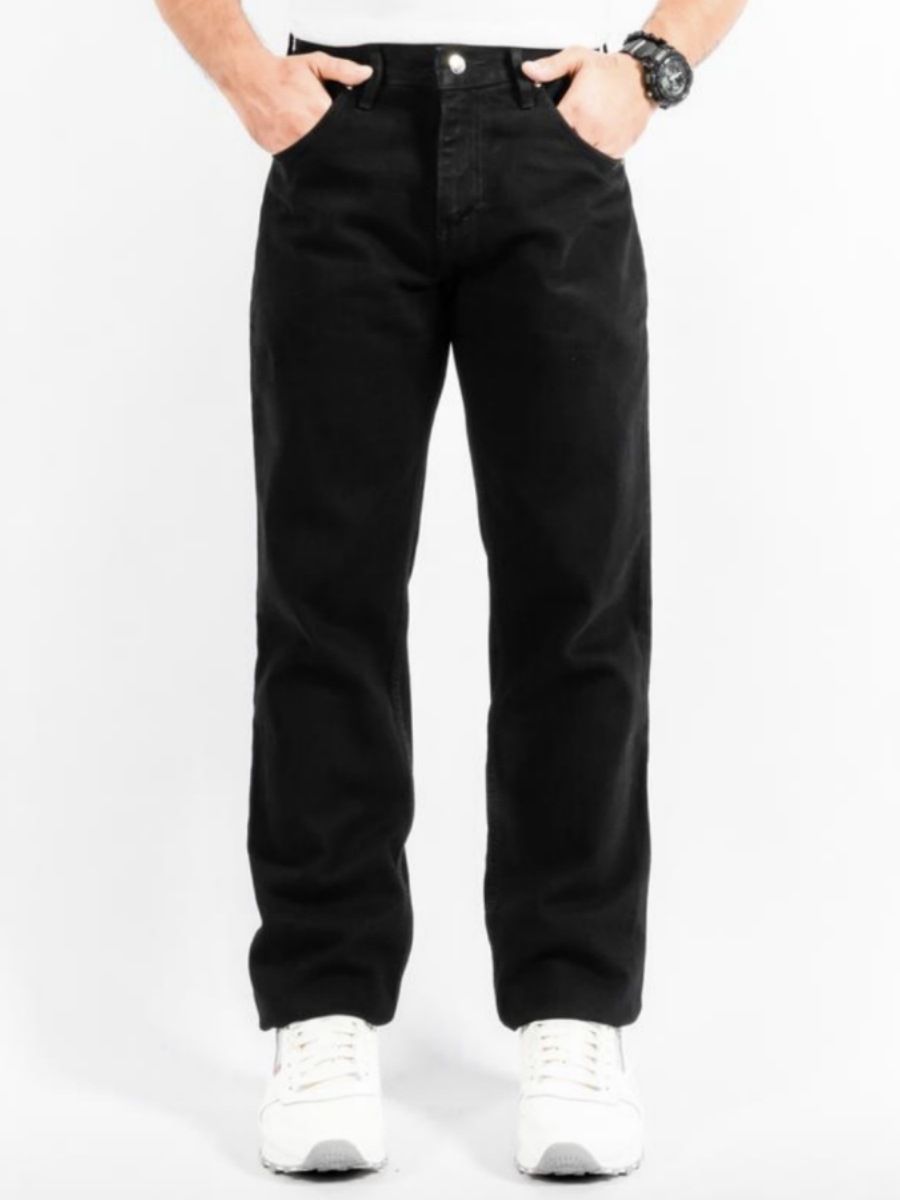 Men's Heavyweight Washed Denim Jeans Classic Black Straight-Leg Vintage Vibe Streetwear Essential Distressed Finish S-XL_mkmklike.com