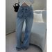 Women's Clothing Early Spring New Fashion Design Oblique Buckle High Waist Large Pocket Loose Straight Jeans_mkmklike.com