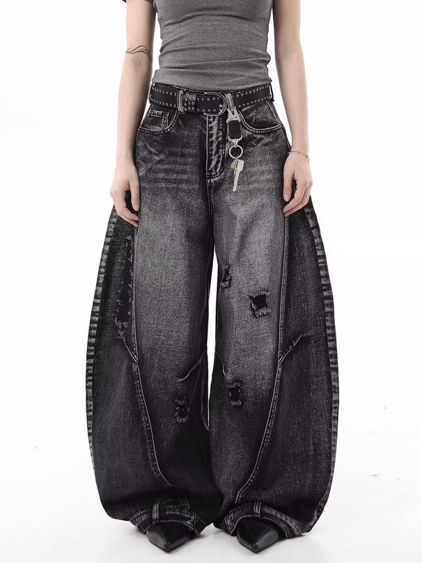 Vintage Distressed Ripped Denim Pants – Oversized Wide-Leg & Floor-Dragging Fit | High-Street Fashion Statement For Men & Women_mkmklike.com