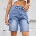 Women's Denim Cargo Shorts - Straight Leg Mid-Length Shorts With Functional Side Pockets_mkmklike.com