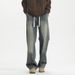 Vintage Washed Straight Leg Denim Pants For Men - Relaxed Fit High Waist Baggy Jeans With Distressed Details_mkmklike.com