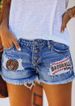 Distressed Denim Shorts Women's High Waisted Straight Leg Ripped Fringe Summer Casual Shorts With Flag Patch & Letter Print_mkmklike.com