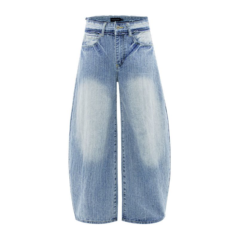 Silhouette Scimitar Jeans Cat Whiskers Frayed Edge Design Gradient Washed Vintage Wide-Leg Loose Long Pants Trendy Brand_mkmklike.com