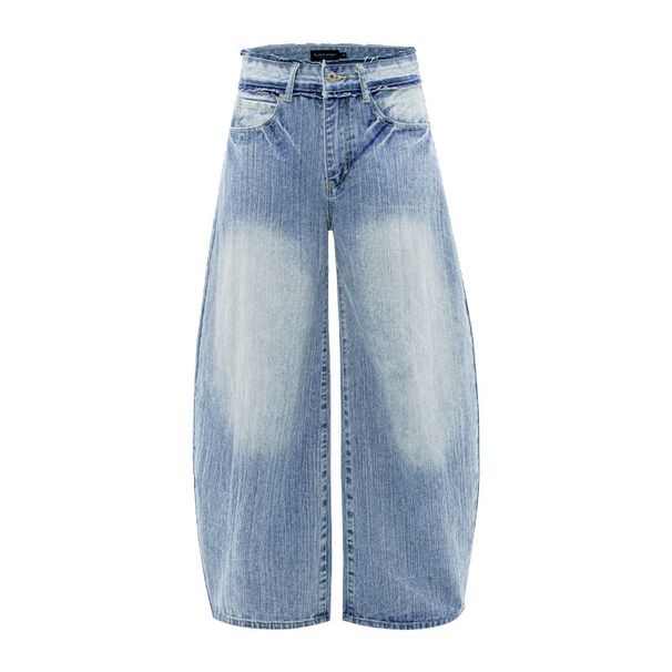 Silhouette Scimitar Jeans Cat Whiskers Frayed Edge Design Gradient Washed Vintage Wide-Leg Loose Long Pants Trendy Brand_mkmklike.com