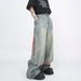 BOY 2024 American Retro Vintage Striped Patchwork Cargo Jeans Men's Trendy Brand Straight Loose Wide-Leg Pants_mkmklike.com