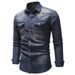Pulse Autumn New Vintage European And American Solid Color Long Sleeve Denim Men's Plus Size Cross-Border Turn-Down Collar_mkmklike.com